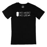 Cix No Music No Life Yazılı Yuvarlak Yaka Siyah T-shirt