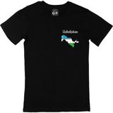 Cix Özbekistan Haritalı ve Bayraklı Siyah Erkek T-shirt