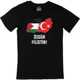 Cix Özgür Filistin Siyah Tişört Erkek Bisiklet Yaka %100 Pamuklu Konforlu Tasarım - XXL