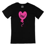 Cix Pembe Aşk Balonu Baskılı Siyah Unisex T-shirt