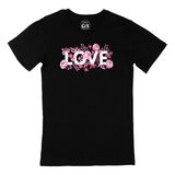 Cix Pembe Güllü Aşk Baskılı Siyah Erkek T-shirt