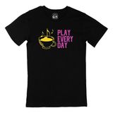 Cix Pembe Play Every Day Yazılı Yuvarlak Yaka Siyah T-shirt