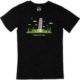 Cix Pisa Kulesi Baskılı Siyah Erkek T-shirt