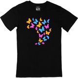 Cix Rengarenk Kelebekli Baskılı Siyah Erkek T-shirt
