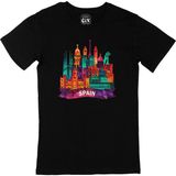 Cix Renkli İspanya İllüstrasyon Baskılı Siyah Erkek T-shirt