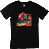 Cix Renkli İtalya İllüstrasyon Baskılı Siyah Erkek T-shirt
