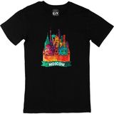 Cix Renkli Moskova İllüstrasyon Baskılı Siyah Erkek T-shirt