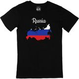 Cix Rusya Haritalı ve Bayraklı Baskılı Siyah Erkek T-shirt