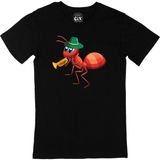Cix Saksafon Çalan Karınca Baskılı Siyah Erkek T-shirt