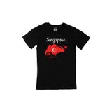 Cix Singapur Haritalı ve Bayraklı Baskılı Siyah Erkek T-shirt