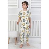Çizgi Ayı Desenli Erkek Çocuk Pijama Takımı - Ekru - 5 - 6 Yaş
