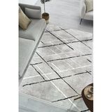 Çizgi Desenli Dijital Baskılı Halı Makinede Yıkanabilir Kaymaz Oturma Odası Salon Ve Yolluk Halı 80 X 150 Cm Gri