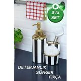 Çizgi Desenli Lüks Porselen Fırçalı Süngerli Mutfak Sıvı Sabunluk Bulaşık Deterjanlık 400ml