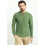 Çizgi Desenli Yeşil Rengi Slim Fit Hakim Yaka Uzun Kollu Erkek Gömlek