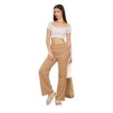 Çizgi Detaylı 36-46 Beden Keten Pantolon (Standart, camel, 38)