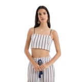 Çizgi Detaylı Askılı Crop Bluz Ekru