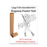 Çizgi Film Karakterleri Poster Tablosu 15 Adet 30 cm x42 cm Enine Boyuna Eğitim