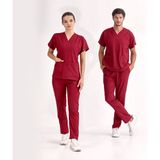 Çizgi Medikal Bordo Likralı Üniforma Takımlar Yüksek Kaliteli Likralı Scrubs - XS