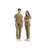 ÇİZGİ MEDİKAL HAKİ YEŞİLİ Lüks Likralı Scrubs Greys Takım