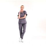 Çizgi Medikal Jogger Lüks Kaliteli Likralı Doktor Hemşire Forması Scrubs Kurşuni Gri - Koyu Gri - 2XL