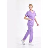 Çizgi Medikal Jogger Lüks Kaliteli Likralı Doktor Hemşire Forması Scrubs Lila