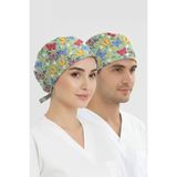 ÇİZGİ MEDİKAL Kelebek Bahçesi Desenli Bone (Cotton Likra Kumaş)