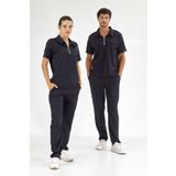 ÇİZGİ MEDİKAL Lacivert Polo Yaka Likralı Yeni Model Doktor Hemşire Forması Scrubs Dr Greys Takım (Esnek Kumaş)
