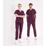 Çizgi Medikal Mürdüm Jogger Scrubs Lüks Likralı Greys Takım - 2XS