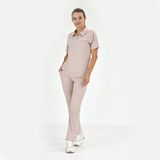Çizgi Medikal Polo Lüks Kaliteli Likralı Doktor Hemşire Forması Scrubs Krem - 2XL