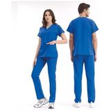 Çizgi Medikal Saks Mavi Lüks Likralı Scrubs Greys Takım - XL