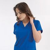Çizgi Medikal Saks Mavisi Likralı Üniforma Takımlar Yüksek Kaliteli Likralı Scrubs - XL