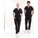 Çizgi Medikal Siyah Jogger Scrubs Lüks Likralı Greys Takım - XS