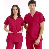 Çizgi Medikal Vişne Likralı Üniforma Takımlar Yüksek Kaliteli Likralı Scrubs - 2XL