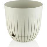 Çizgi Saksı Plastik Delikli Tabaklı Çiçek Saksısı (1 Adet, Krem, 5 Litre) - Çok Renkli