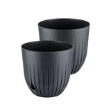 Çizgi Saksı Plastik Delikli Tabaklı Çiçek Saksısı (2 Adet, Antrasit, 10 Litre)