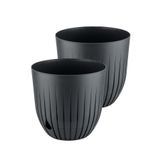 Çizgi Saksı Plastik Delikli Tabaklı Çiçek Saksısı (2 Adet, Antrasit, 2 Litre)