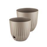 Çizgi Saksı Plastik Delikli Tabaklı Çiçek Saksısı (2 Adet, Kahverengi, 5 Litre)