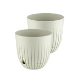 Çizgi Saksı Plastik Delikli Tabaklı Çiçek Saksısı (2 Adet, Krem, 5 Litre)