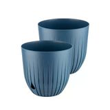 Çizgi Saksı Plastik Delikli Tabaklı Çiçek Saksısı (2 Adet, Mavi, 5 Litre)