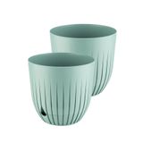 Çizgi Saksı Plastik Delikli Tabaklı Çiçek Saksısı (2 Adet, Yeşil, 2 Litre)