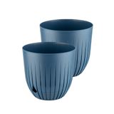 Çizgi Saksı Plastik Delikli Tabaklı Çiçek Saksısı (2, Mavi, 2 Litre)