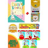 Çizgi Sepeti +Şirin Boyama 5'li Kitap Seti+Adel 12'li Kuru Boya Seti+5 Renk Oyun Hamuru