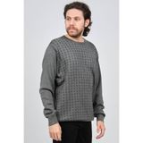 Çizgi Triko Bisiklet Yaka Desenli Kazak, 3XL, 804252021554216, GRİ, Erkek