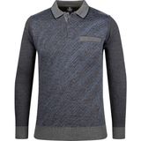 Çizgi Triko Erkek Battal Polo Yaka Triko Kazak Desenli Kol ve Bel Lastikli Çelik Örgü Klasik Kalıp - 5012FB - Gri - 3XL
