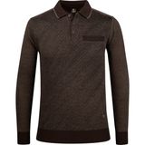 Çizgi Triko Erkek Battal Polo Yaka Triko Kazak Desenli Kol ve Bel Lastikli Çelik Örgü Klasik Kalıp - 5012FB - Kahverengi - 4XL