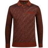 Çizgi Triko Erkek Battal Polo Yaka Triko Kazak Desenli Kol ve Bel Lastikli Çelik Örgü Klasik Kalıp - 5012FB - Kiremit - 5XL