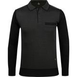 Çizgi Triko Erkek Battal Polo Yaka Triko Kazak Desenli Kol ve Bel Lastikli Çelik Örgü Klasik Kalıp - 5014FB - Siyah - 3XL