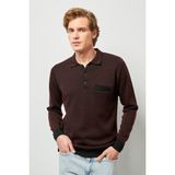 Çizgi Triko Erkek Büyük Beden Polo Yaka Kazak Cepli Desenli Çelik Örgü Klasik Kalıp - 5208FB - Bordo - 3XL