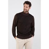 Çizgi Triko Erkek Çelik Örgü Yarım Balıkçı Triko Kazak 4609B Kahverengi - 3XL