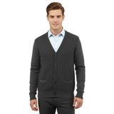 Çizgi Triko Erkek Düğmeli Hırka Cepli Çelik Örgü Klasik Kalıp 5208M BGL-ST04965 - Antrasit - XL